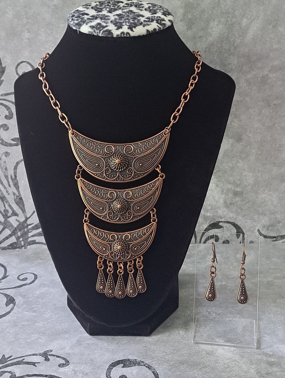 Paparazzi "Go Steer-Crazy" Antique-Style Copper Tiered Necklace Set